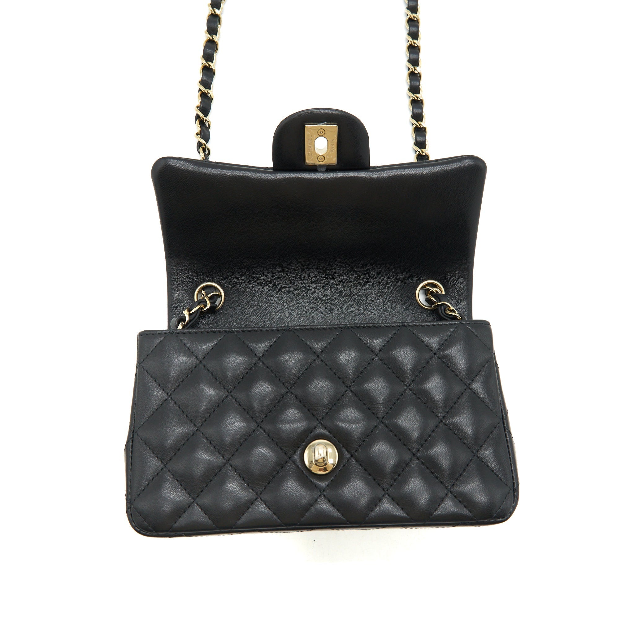 CHANEL MINI RECTANGULAR FLAP BAG LAMBSKIN BLACK LGHW(MICROCHIP）