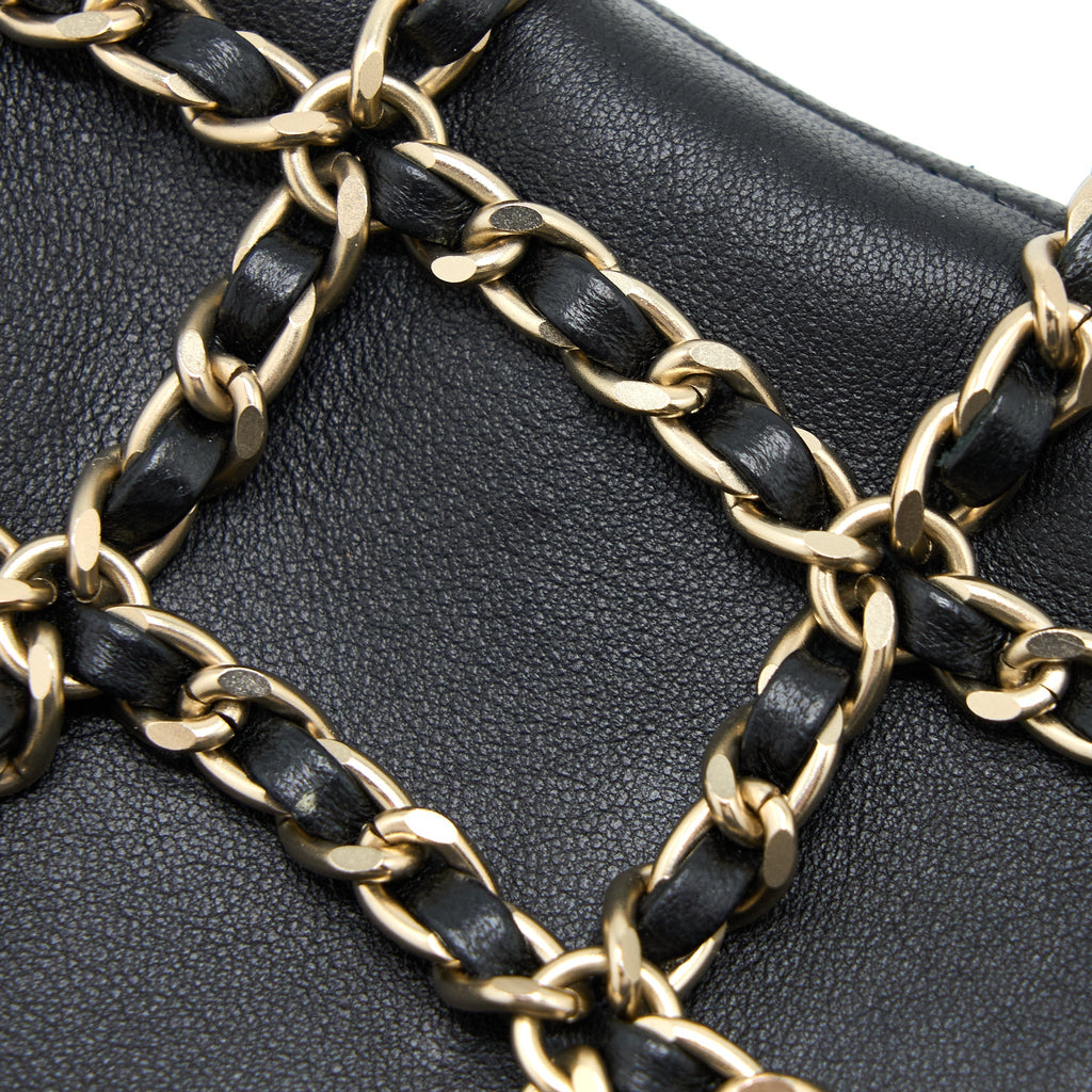 CHANEL PHONE POUCH WITH CHAIN LAMBSKIN BLACK LGHW