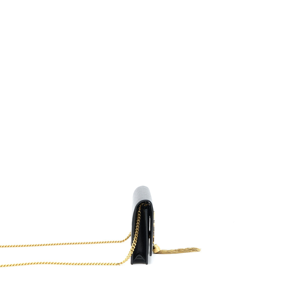SAINT LAURENT KATE CHAIN WALLET WITH TASSEL GRAINED CALFSKIN BLACK GHW