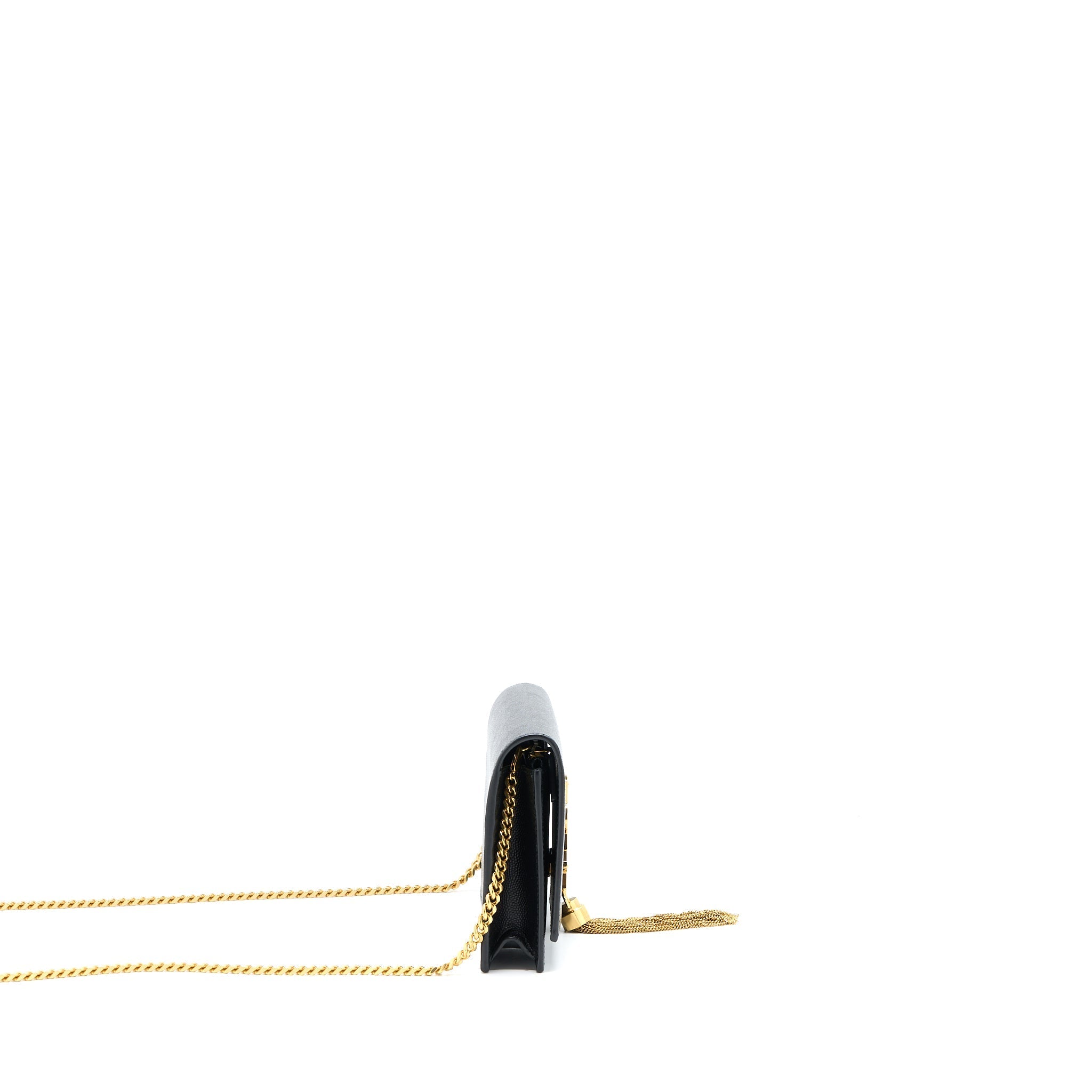 SAINT LAURENT KATE CHAIN WALLET WITH TASSEL GRAINED CALFSKIN BLACK GHW