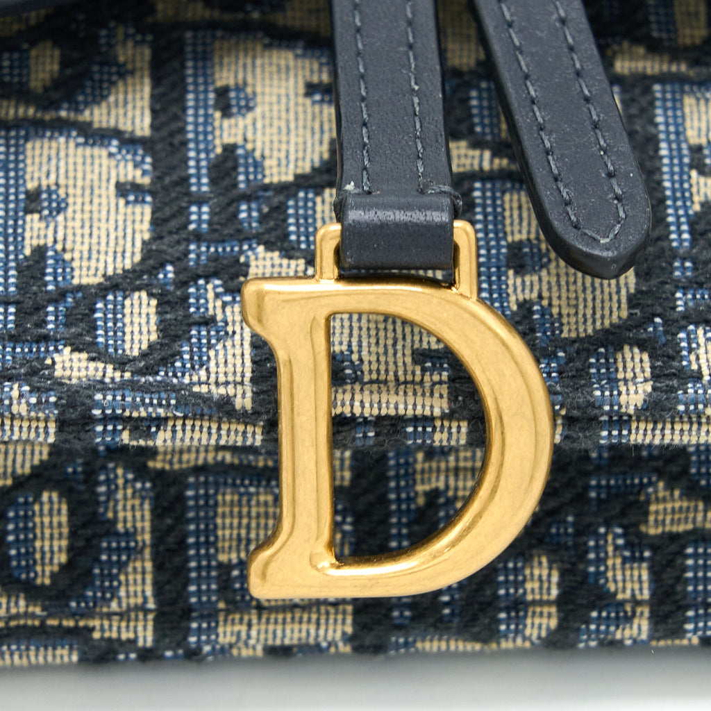 DIOR SADDLE BELT POUCH BLUE OBLIQUE JACQUARD BRUSHED GHW