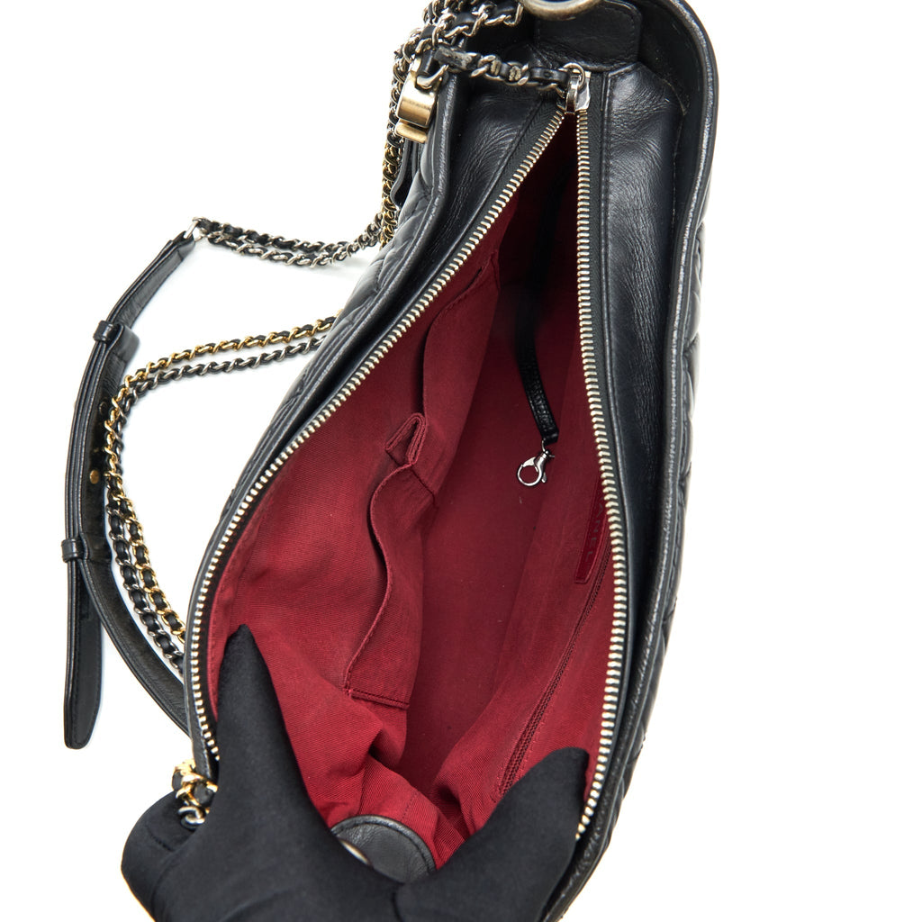 CHANEL LARGE GABRIELLE HOBO BAG BLACK GOLD/SLIVER HARDWARE