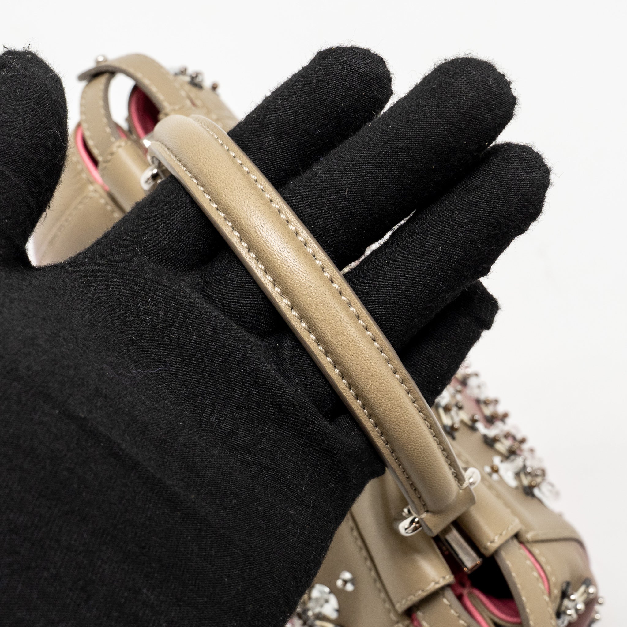 FENDI MINI PEEKABOO BAG CRYSTAL EMBELLISHED OMBRE LEATHER TAUPE/PINK SHW