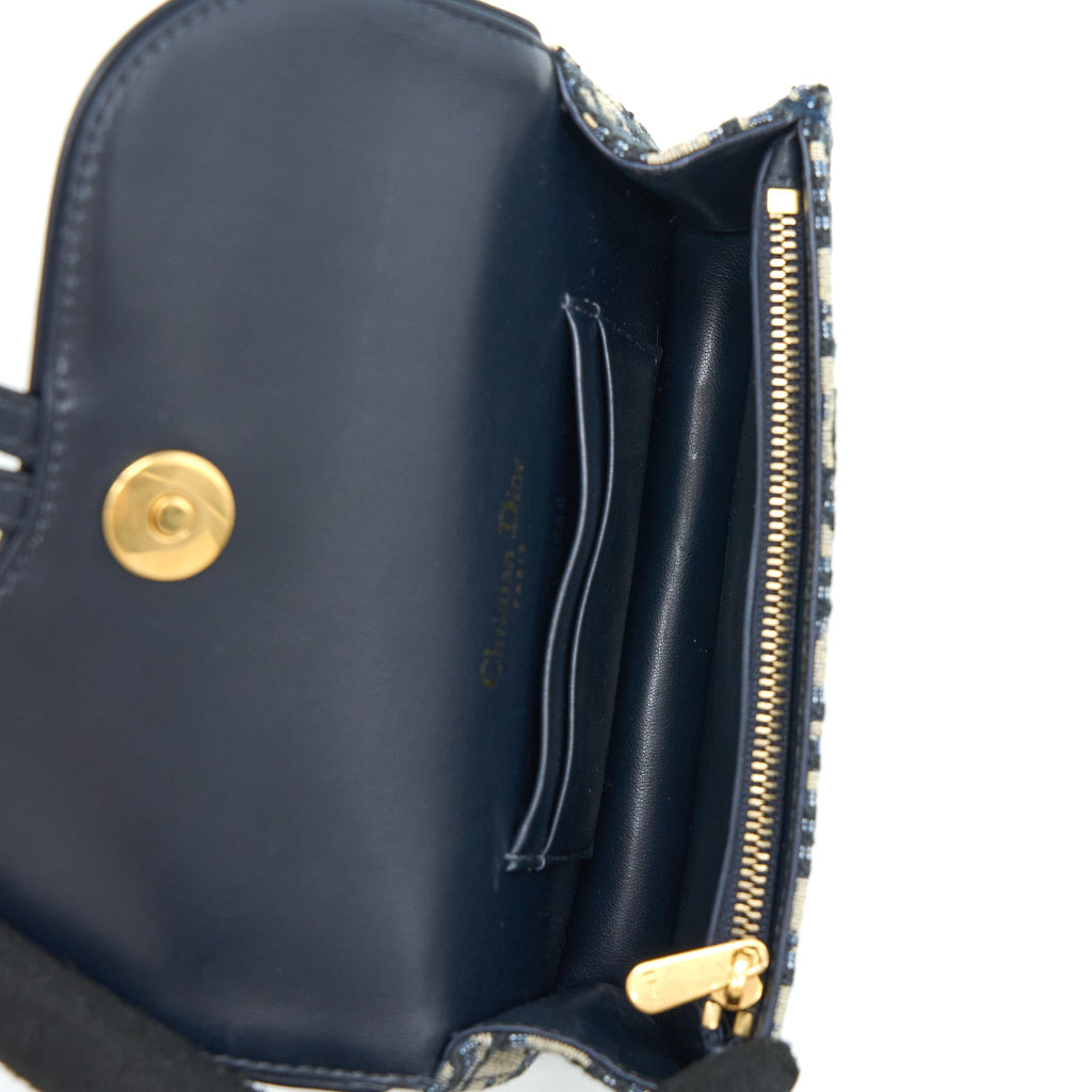 DIOR SADDLE BELT POUCH BLUE OBLIQUE JACQUARD BRUSHED GHW