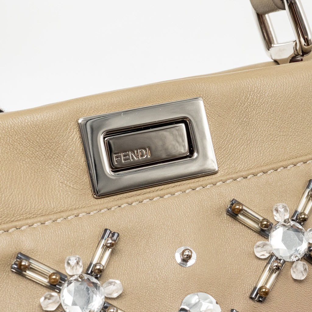 FENDI MINI PEEKABOO BAG CRYSTAL EMBELLISHED OMBRE LEATHER TAUPE/PINK SHW