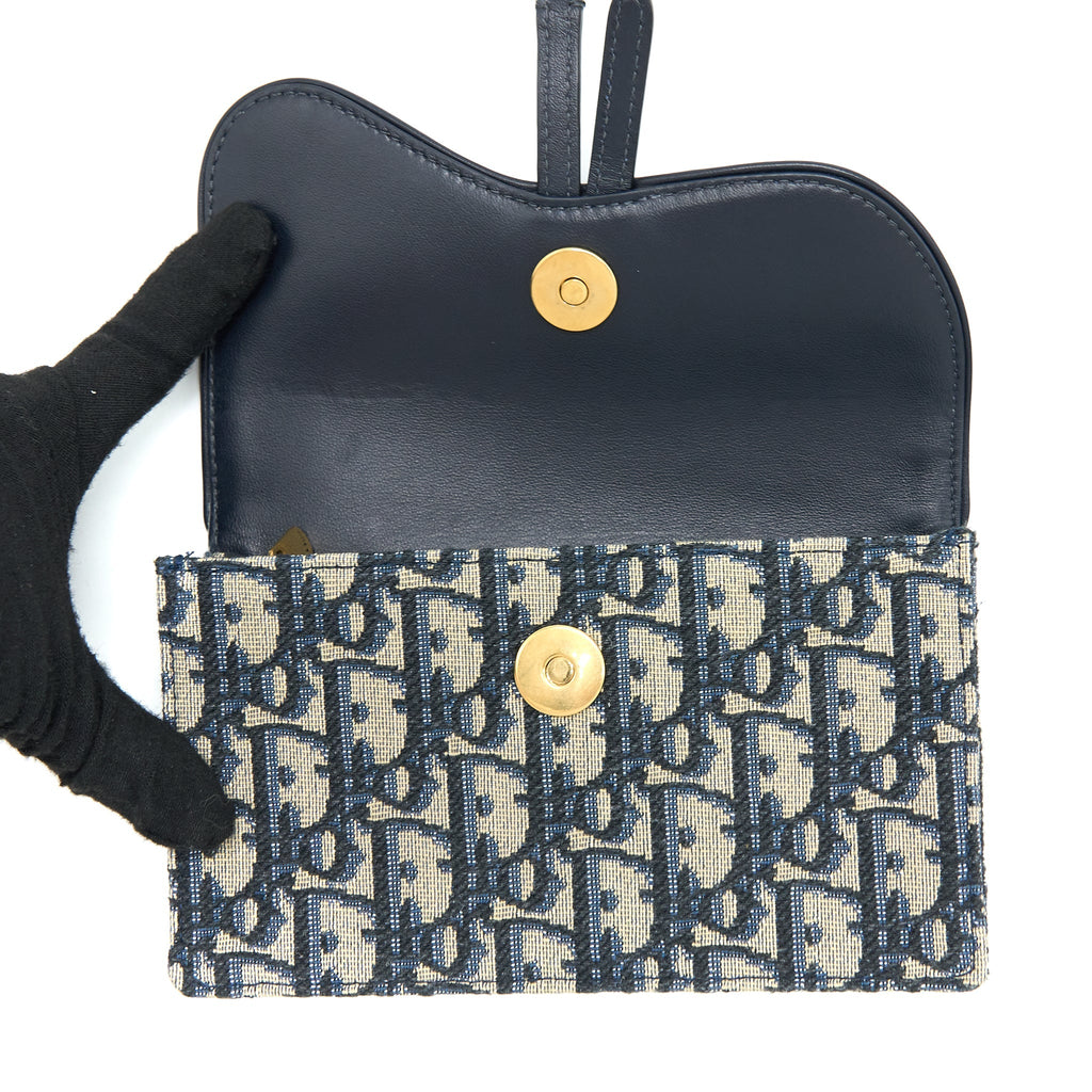 DIOR SADDLE BELT POUCH BLUE OBLIQUE JACQUARD BRUSHED GHW