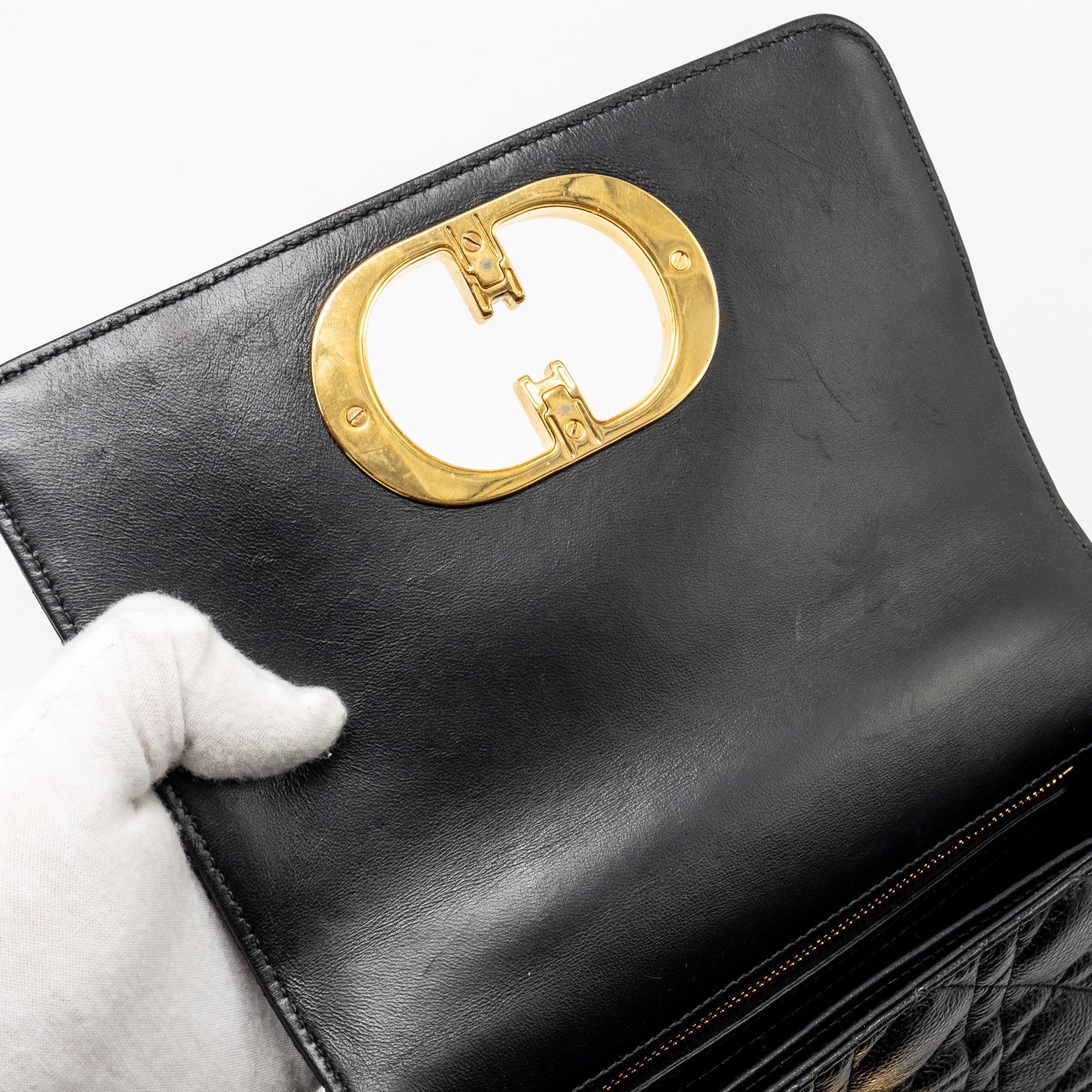 DIOR SMALL CARO BAG CALFSKIN BLACK GHW