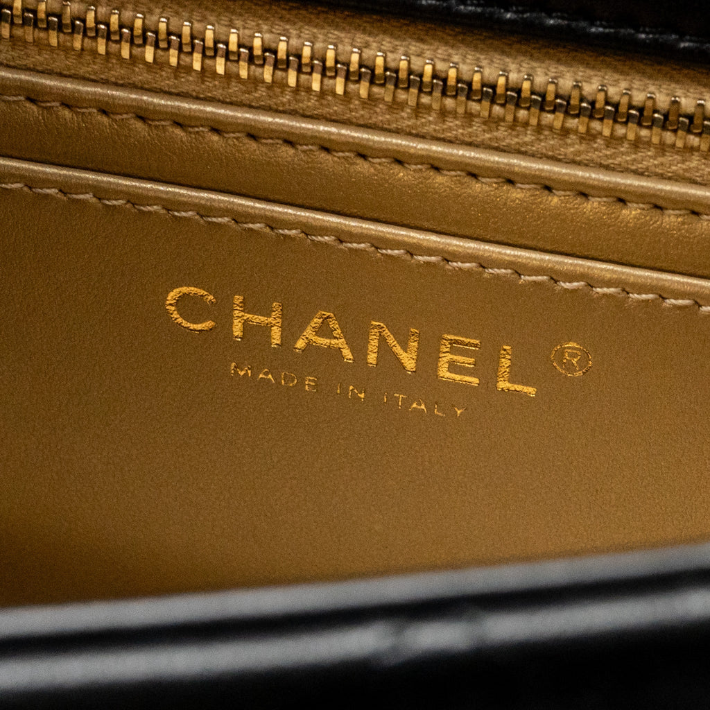 CHANEL PEARL CRUSH MINI RECTANGULAR LAMBSKIN BLACK LGHW (MICROCHIP)