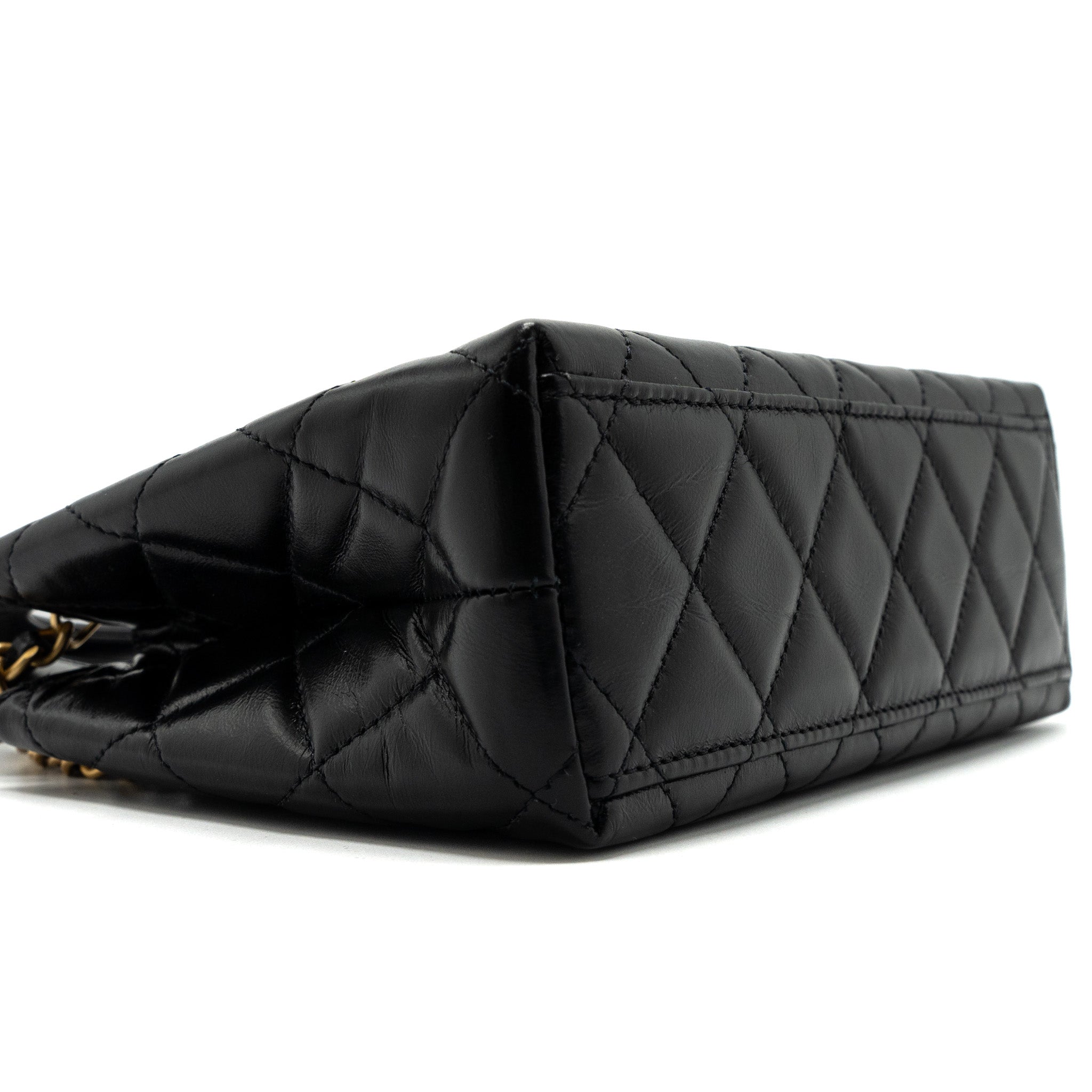 CHANEL 23K MINI SHOPPING TOTE CALFSKIN BLACK BRUSHED GHW(MICROCHIP)