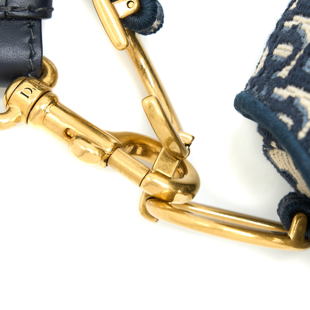 DIOR SADDLE BAG BLUE OBLIQUE EMBROIDERY BRUSHED GHW WITH DIOR STRAP
