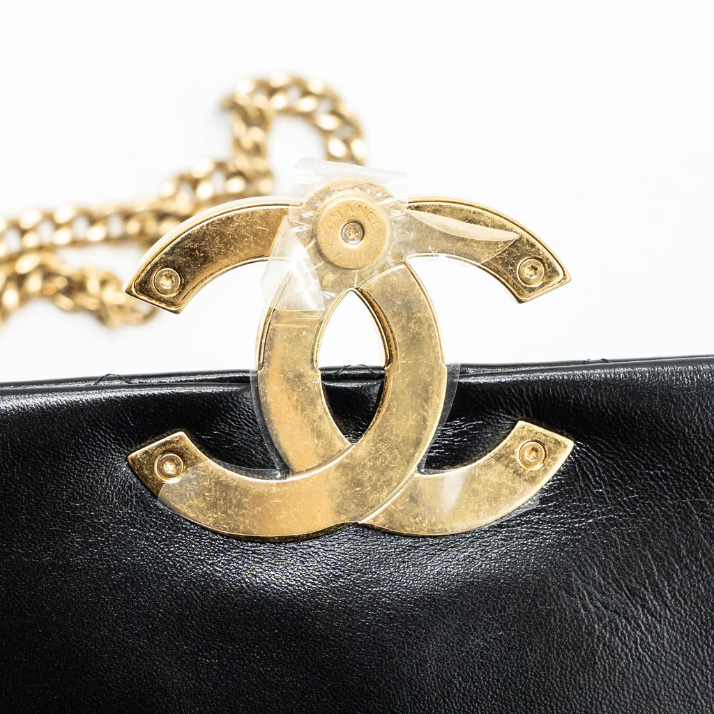 CHANEL GIANT CC LOGO FLAP BAG LAMBSKIN BLACK GHW(MICROCHIP)