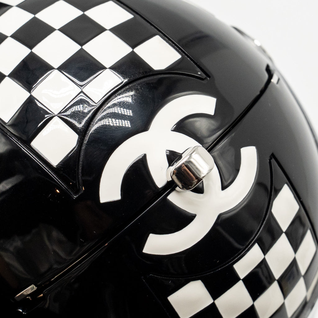 CHANEL MONTE CARLO HELMET MINAUDIERE CLUTCH BAG PLEXI/STRASS BLACK/WHITE SHW (MICROCHIP)