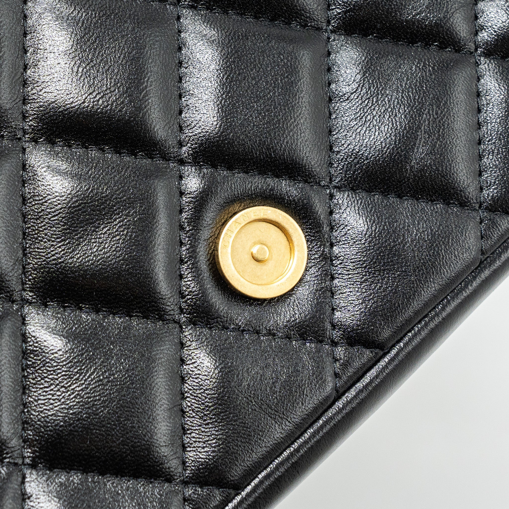 CHANEL GIANT CC LOGO FLAP BAG LAMBSKIN BLACK GHW(MICROCHIP)
