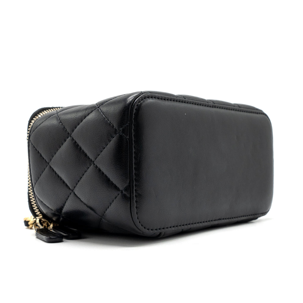 CHANEL PEARL CRUSH LONG VANITY CASE LAMBSKIN BLACK GHW