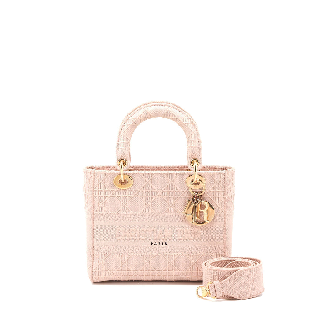 DIOR LADY MEDIUM LADY D-LITE BAG CANNAGE EMBROIDERY ROSEWOOD PINK HARDWARE