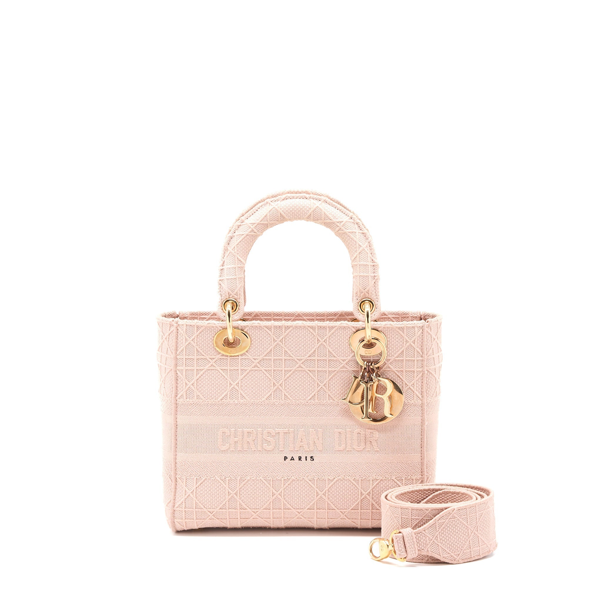 DIOR LADY MEDIUM LADY D-LITE BAG CANNAGE EMBROIDERY ROSEWOOD PINK HARDWARE