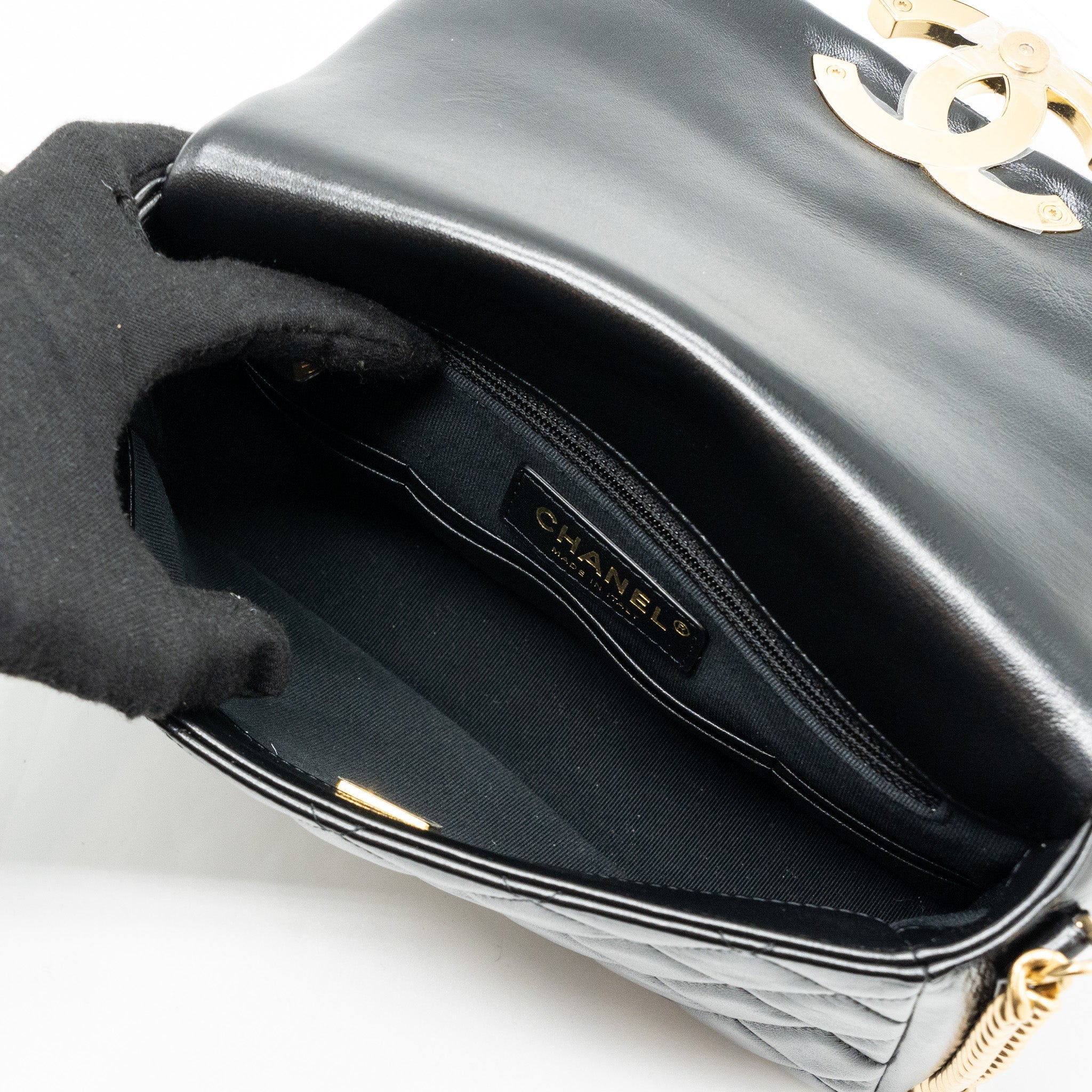 CHANEL GIANT CC LOGO FLAP BAG LAMBSKIN BLACK GHW(MICROCHIP)