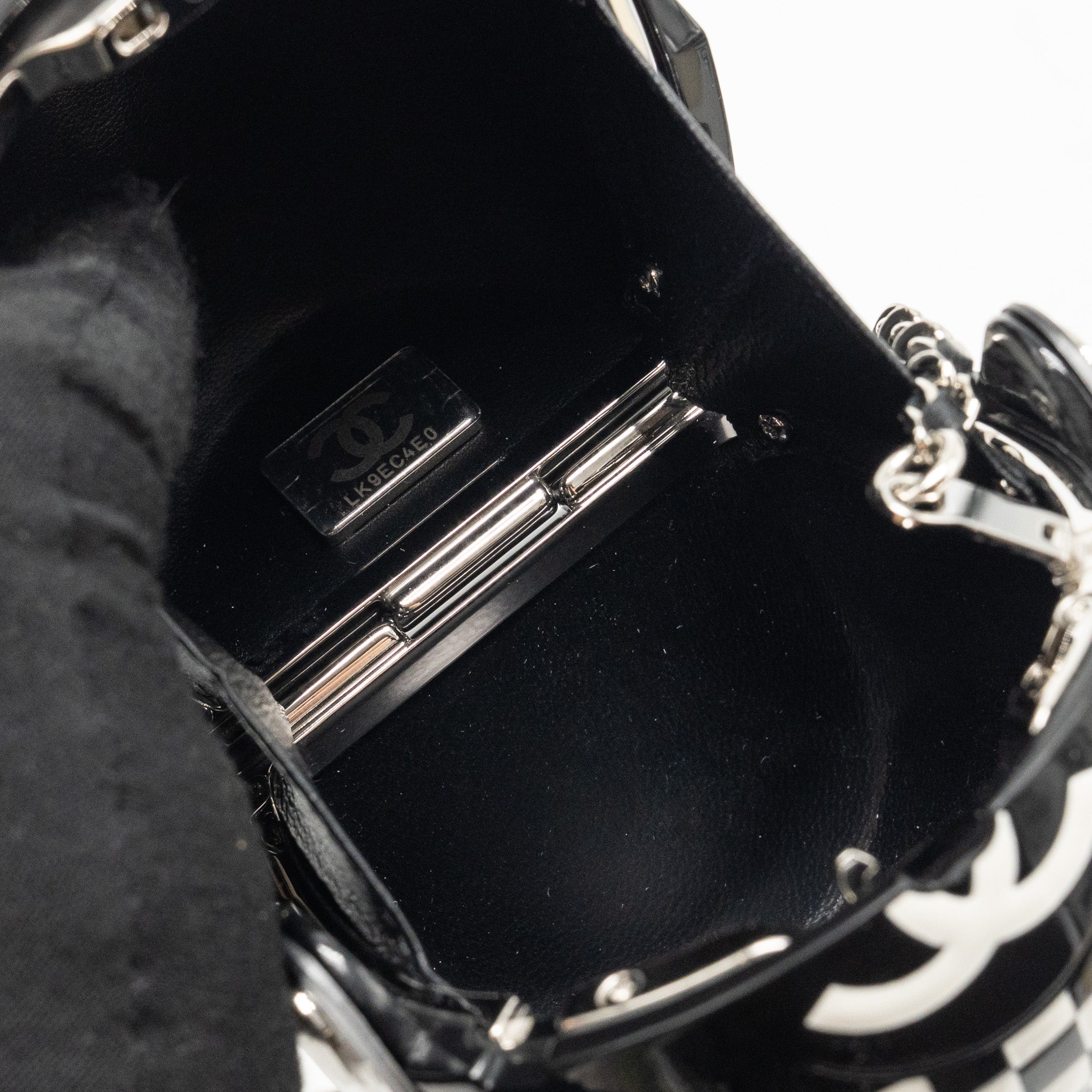CHANEL MONTE CARLO HELMET MINAUDIERE CLUTCH BAG PLEXI/STRASS BLACK/WHITE SHW (MICROCHIP)