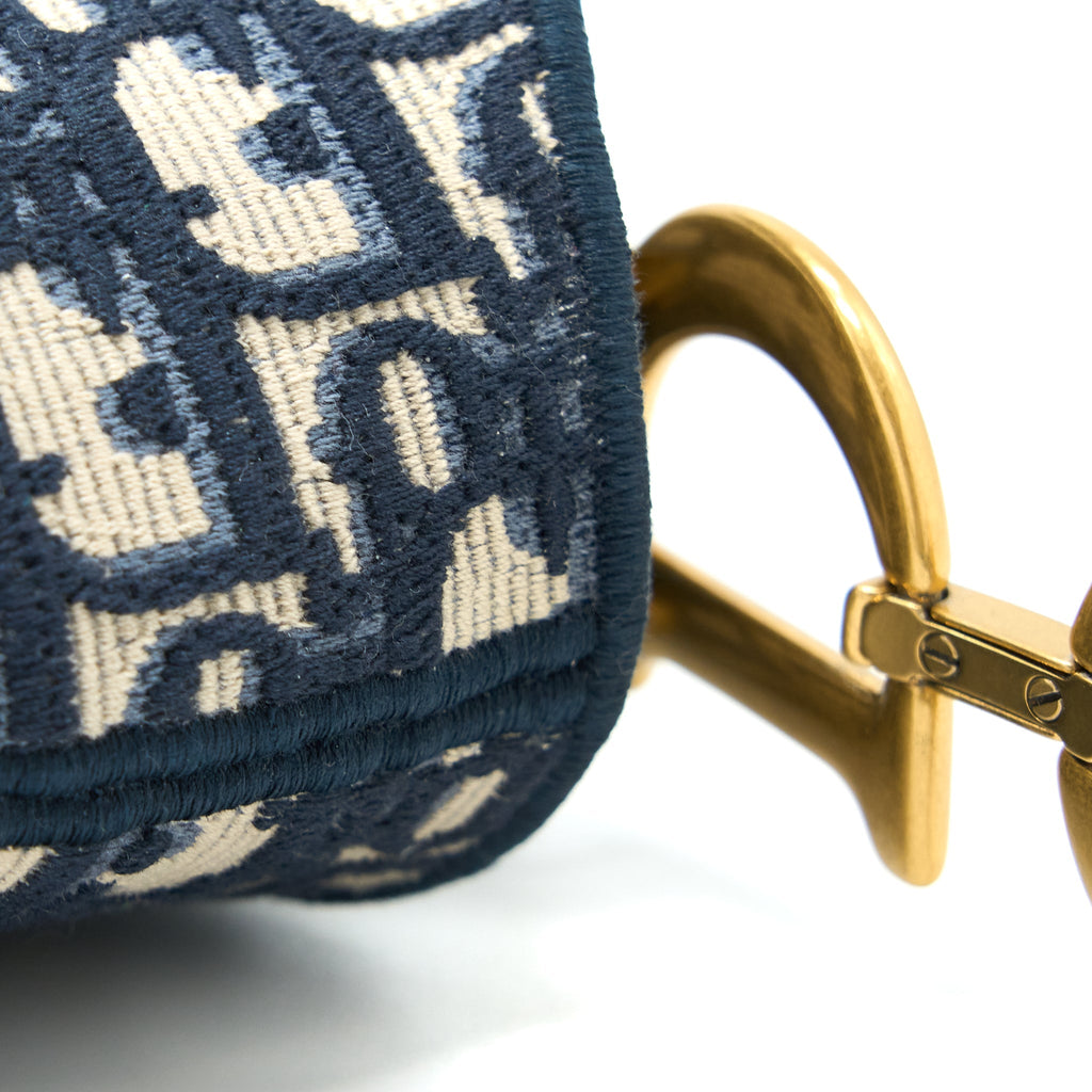 DIOR SADDLE BAG BLUE OBLIQUE EMBROIDERY BRUSHED GHW WITH DIOR STRAP