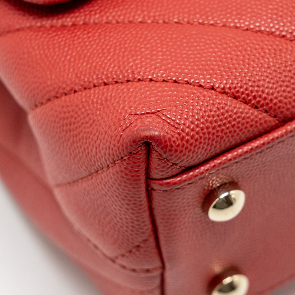 CHANEL SMALL COCO HANDLE CHEVRON CAVIAR RED GHW
