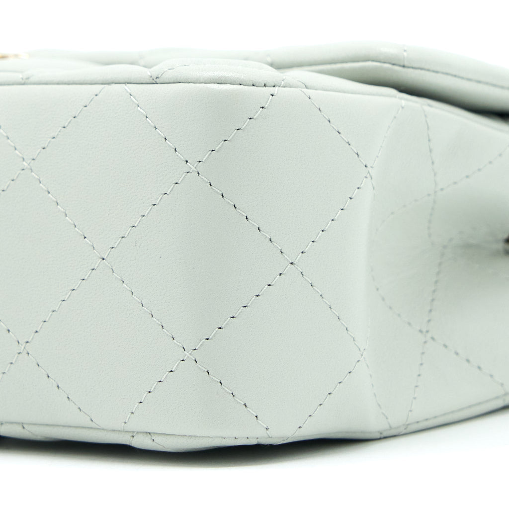 CHANEL 23C MINI RECTANGULAR FLAP BAG LAMBSKIN LIGHT GREY LGHW (MICROCHIP)