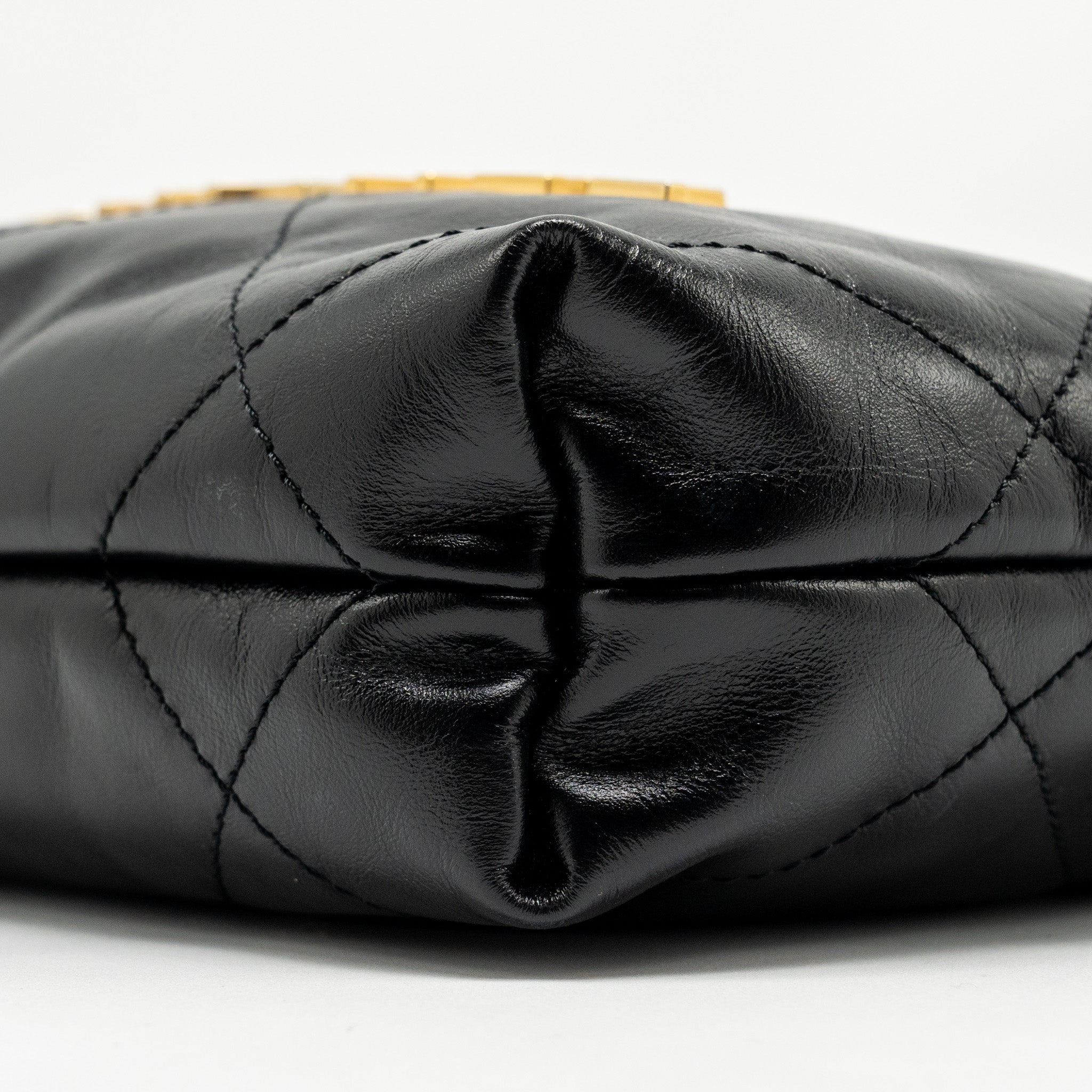 CHANEL 23K MINI 22 BAG SHINY CALFSKIN BLACK GHW (MICROCHIP)
