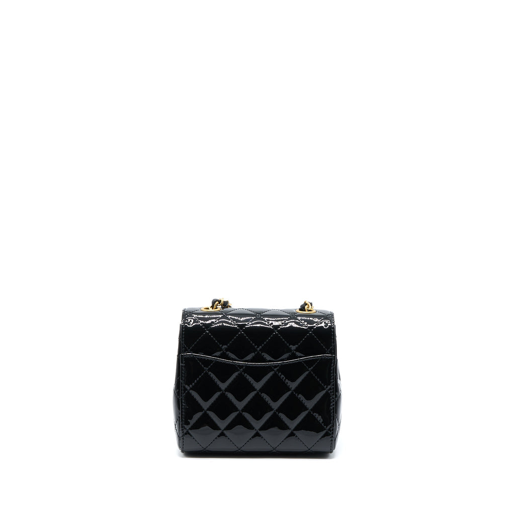 CHANEL 22K RETRO CLASSIC NEW SQUARE MINI FLAP BAG PATENT BLACK BRUSHED GHW(MICROCHIP)