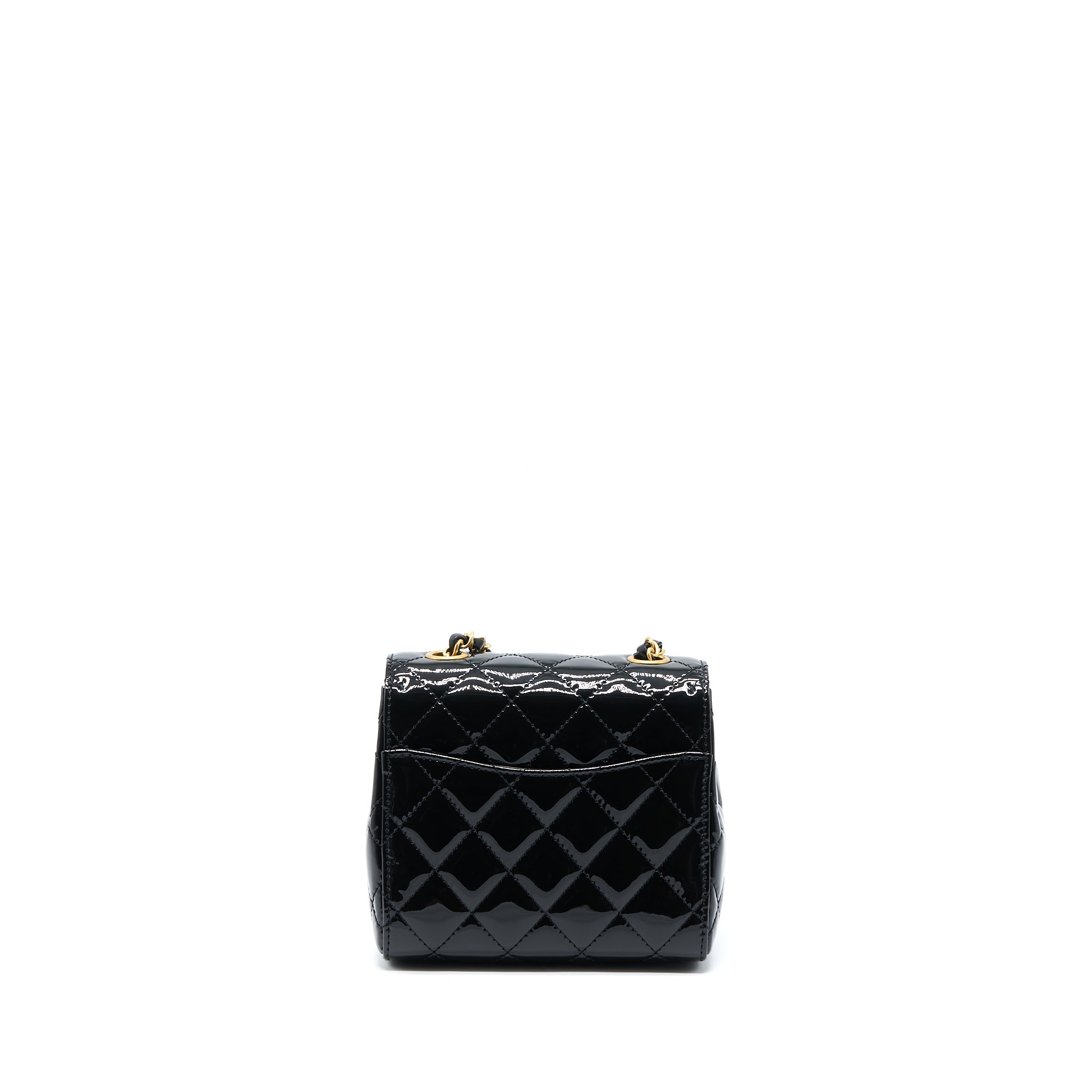 CHANEL 22K RETRO CLASSIC NEW SQUARE MINI FLAP BAG PATENT BLACK BRUSHED GHW(MICROCHIP)
