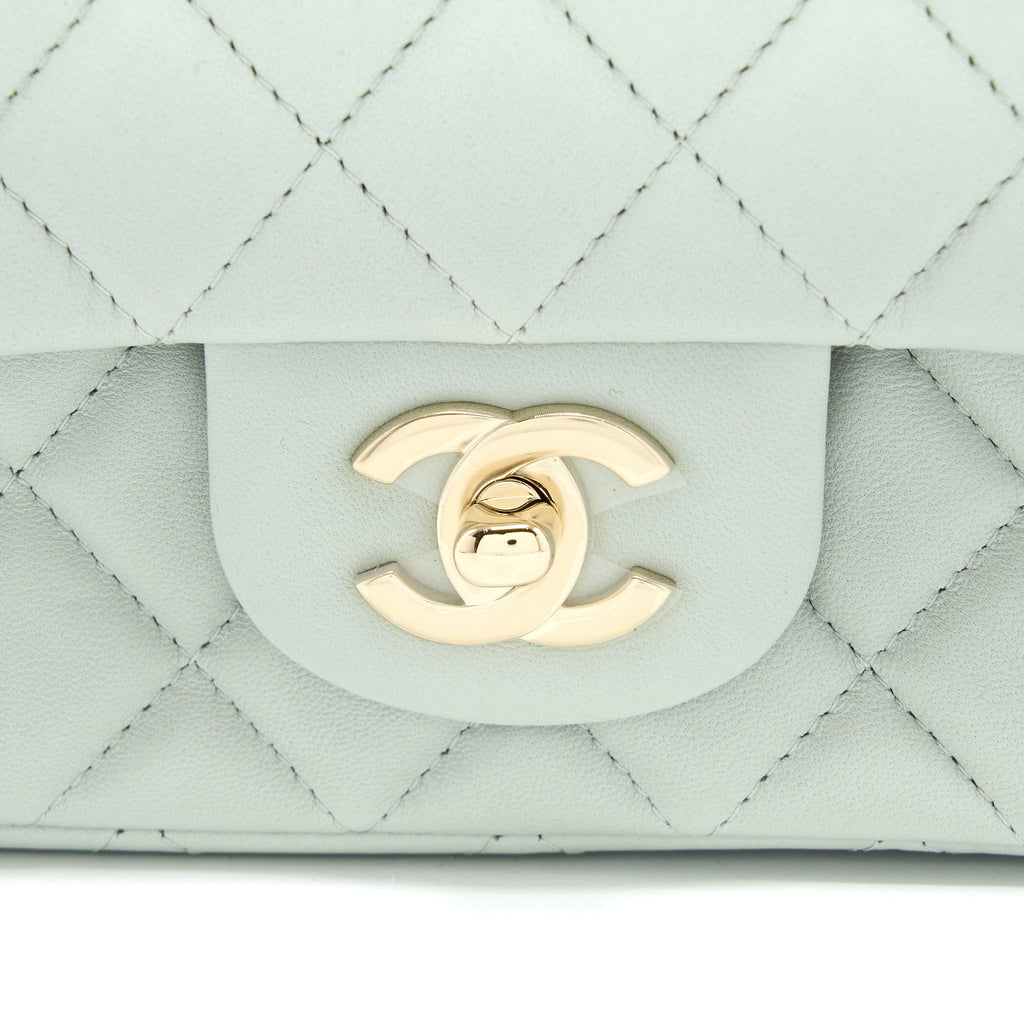 CHANEL 23C MINI RECTANGULAR FLAP BAG LAMBSKIN LIGHT GREY LGHW (MICROCHIP)