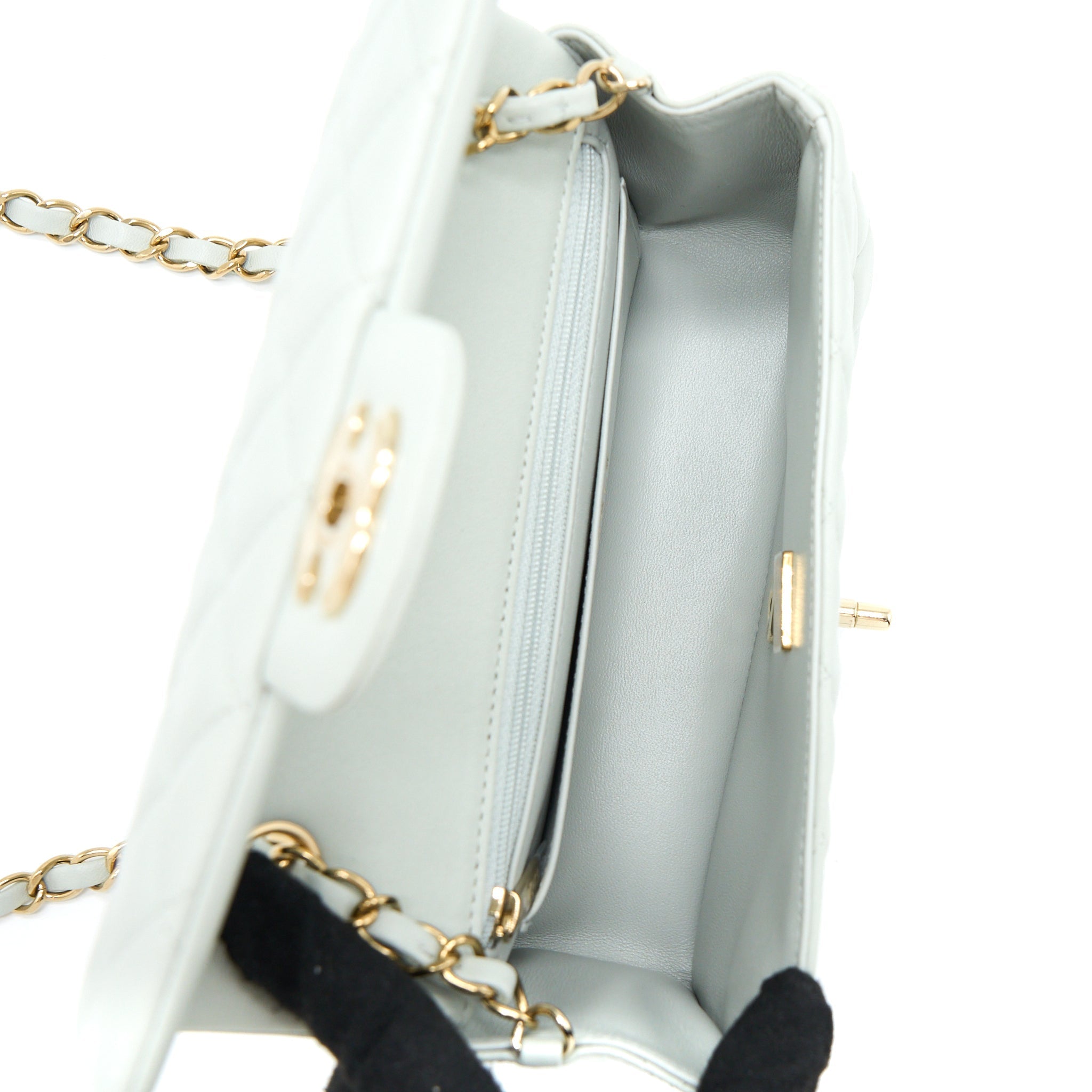 CHANEL 23C MINI RECTANGULAR FLAP BAG LAMBSKIN LIGHT GREY LGHW (MICROCHIP)