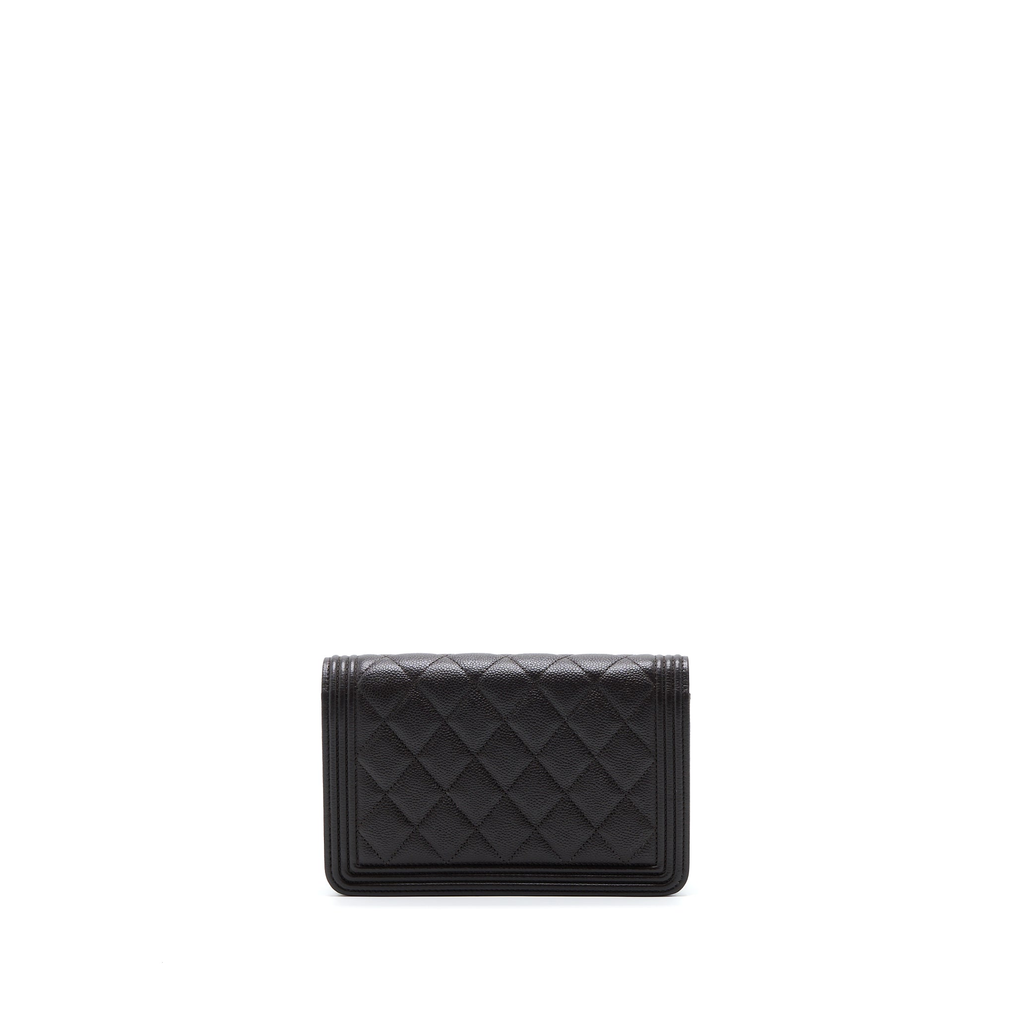 CHANEL BOY WALLET ON CHAIN GRAINED CALFSKIN BROWN LGHW (MICROCHIP)