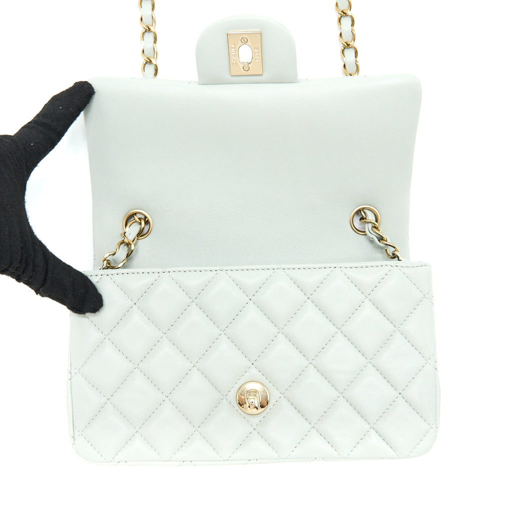 CHANEL 23C MINI RECTANGULAR FLAP BAG LAMBSKIN LIGHT GREY LGHW (MICROCHIP)