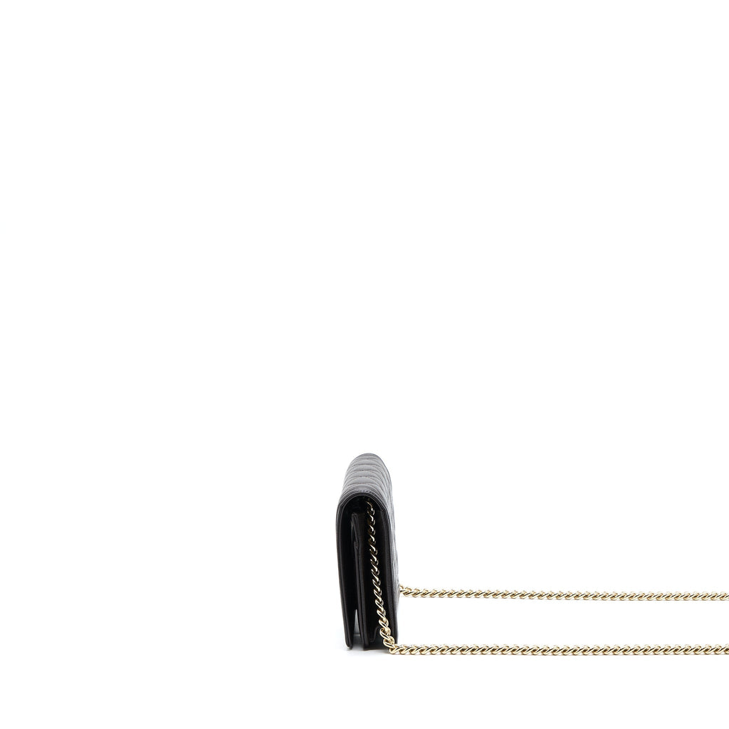 CHANEL BOY WALLET ON CHAIN GRAINED CALFSKIN BROWN LGHW (MICROCHIP)