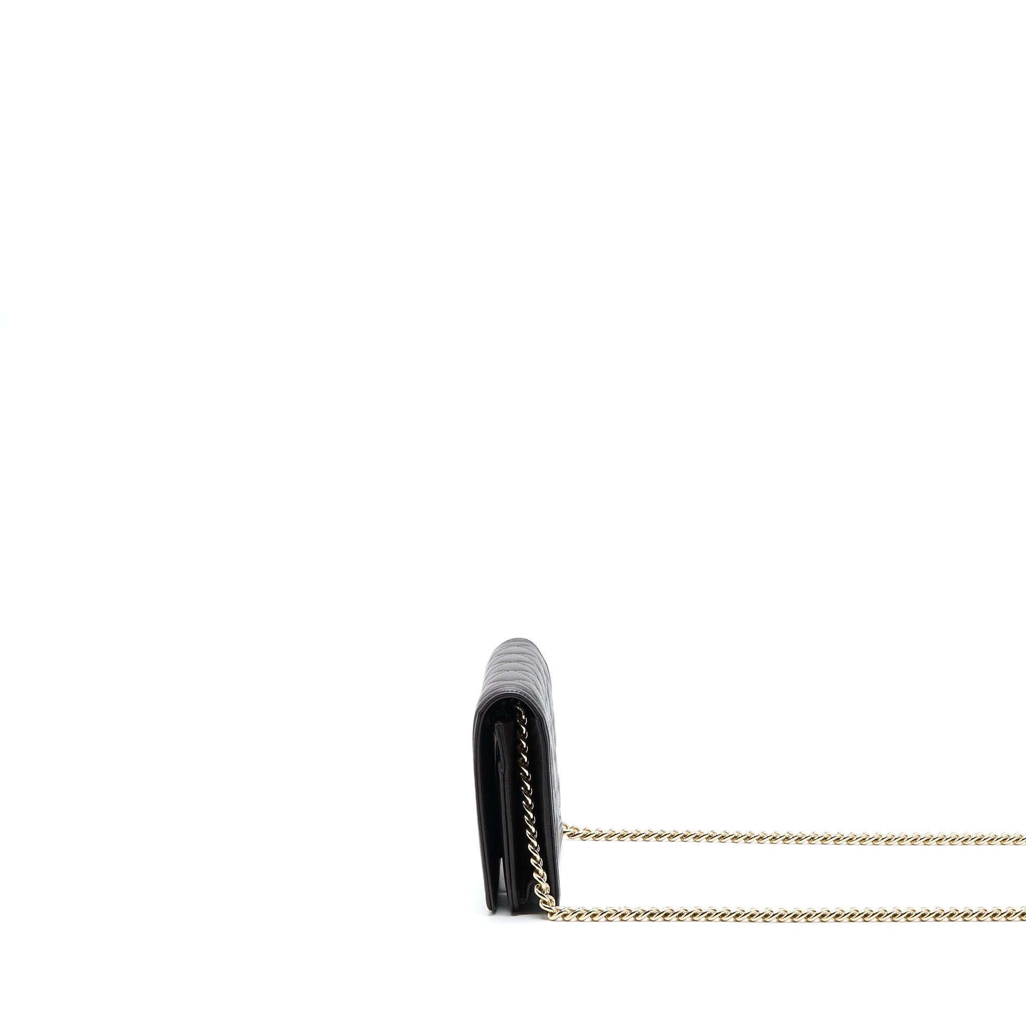 CHANEL BOY WALLET ON CHAIN GRAINED CALFSKIN BROWN LGHW (MICROCHIP)