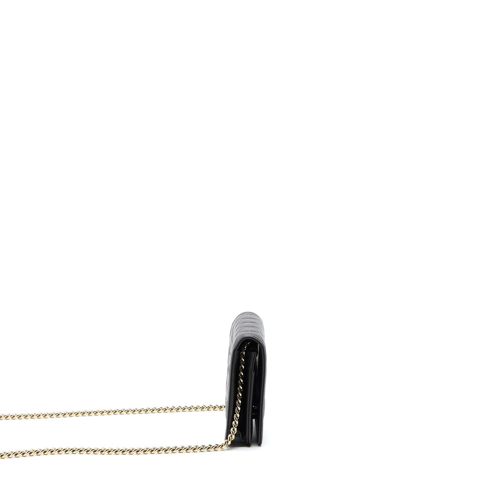 CHANEL BOY WALLET ON CHAIN GRAINED CALFSKIN BROWN LGHW (MICROCHIP)