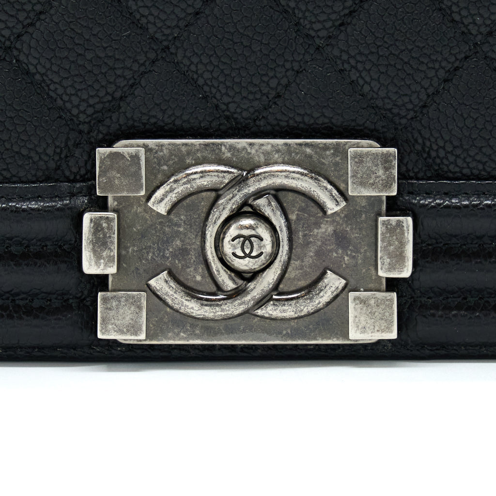CHANEL NEW MEDIUM 28CM BOY BAG CAVIAR BLACK RUTHENIUM SHW