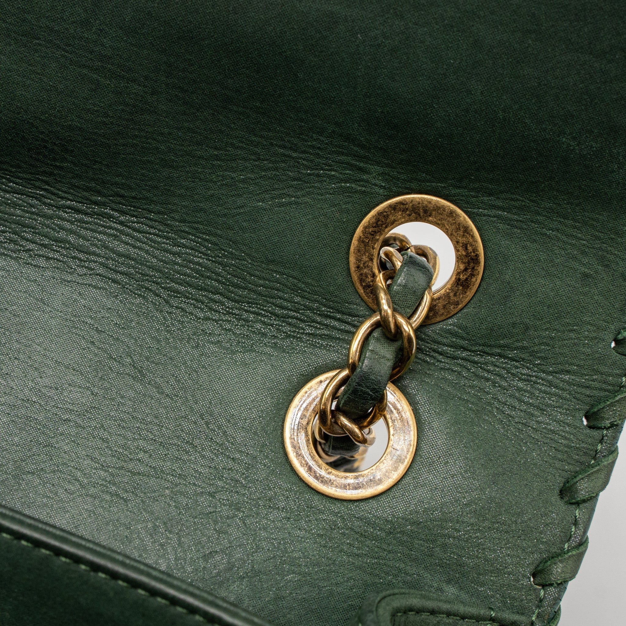 CHANEL QUILTED FLAP BAG CALFSKIN GREEN RUTHENIUM GHW