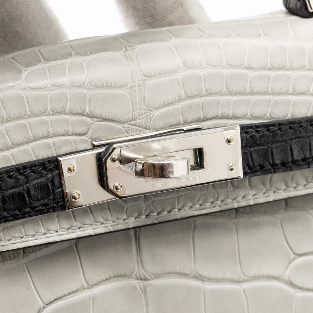 HERMES MINI KELLY II ALLIGATOR MISSISSIPPIENSIS MATT GRIS PERLE / BLACK SHW