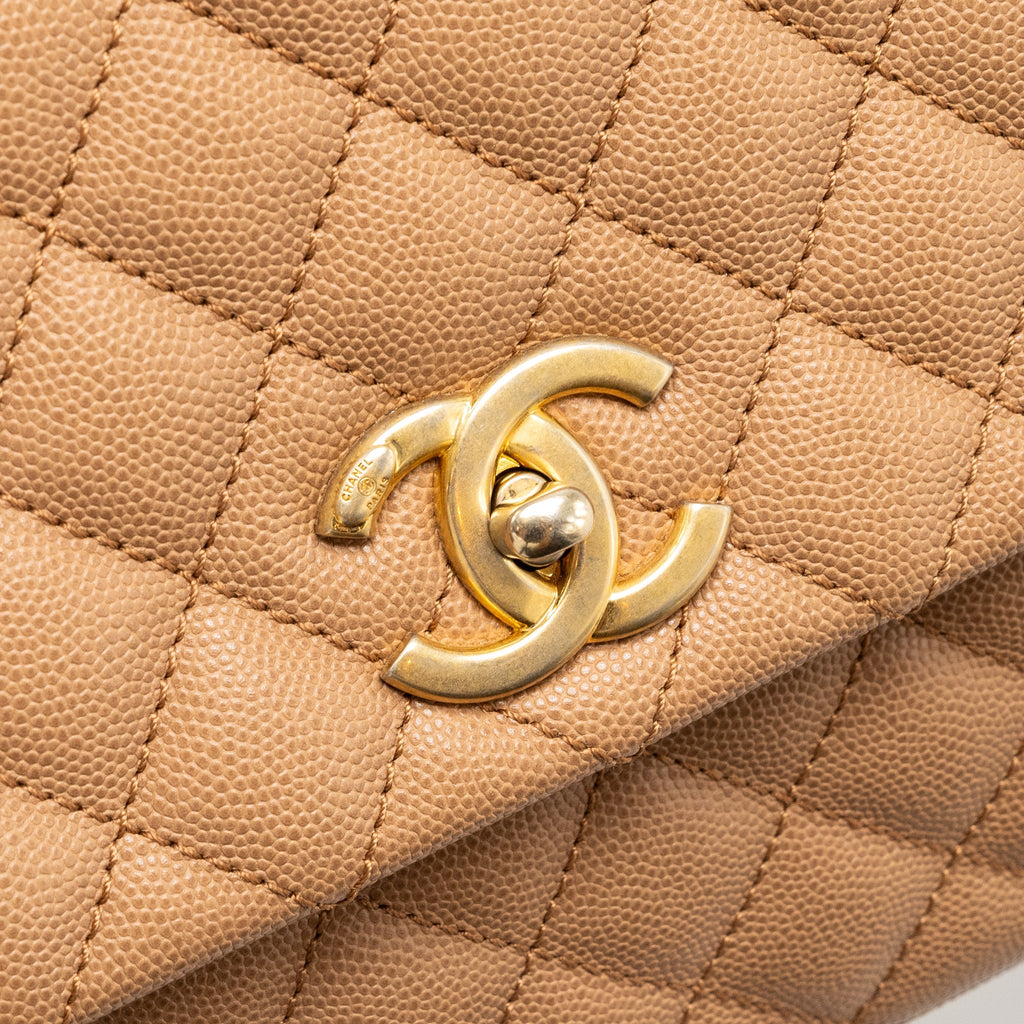 CHANEL MEDIUM COCO HANDLE WITH LIZARD HANDLE CAVIAR DARK BEIGE GHW