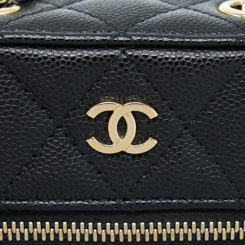 CHANEL VANITY PHONE HOLDER WITH CHAIN CAVIAR BLACK LGHW