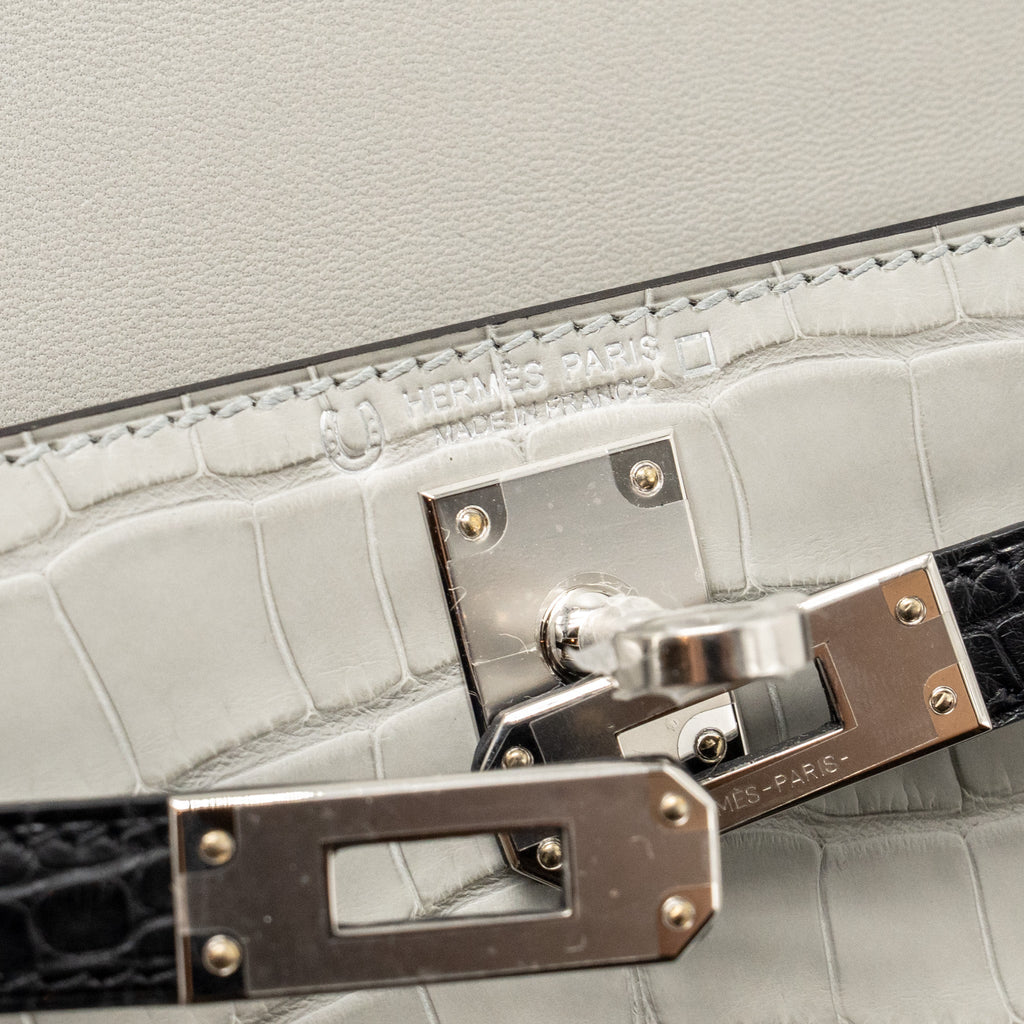 HERMES MINI KELLY II ALLIGATOR MISSISSIPPIENSIS MATT GRIS PERLE / BLACK SHW