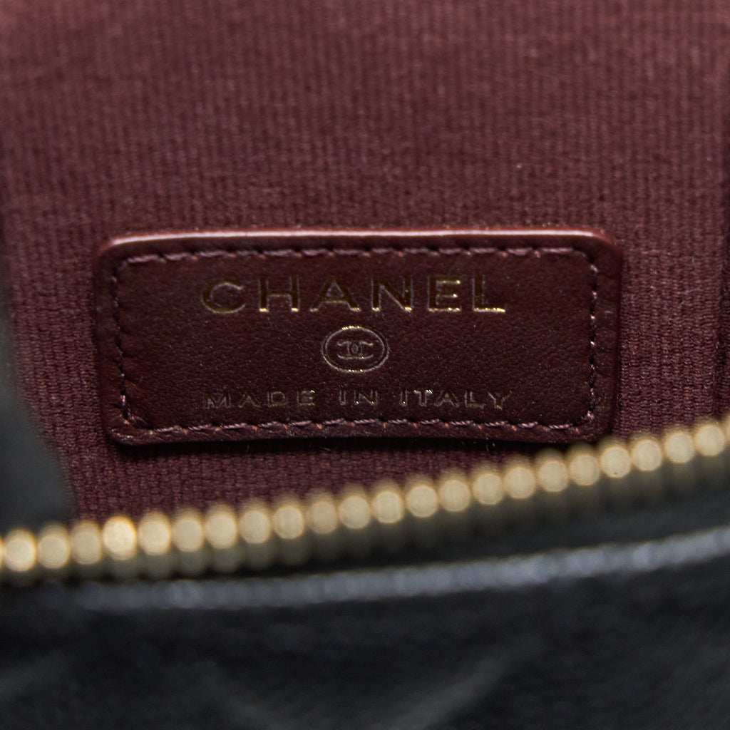 CHANEL VANITY PHONE HOLDER WITH CHAIN CAVIAR BLACK LGHW
