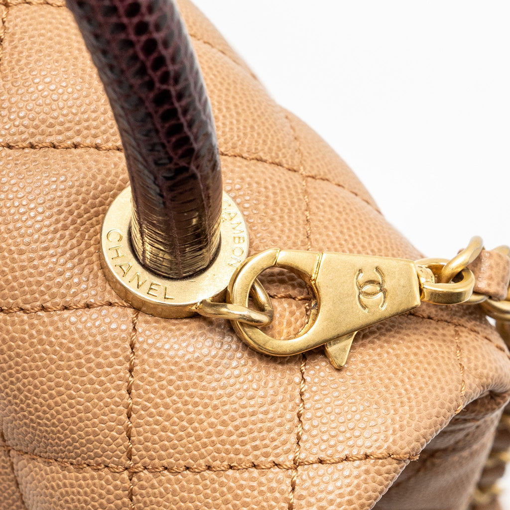 CHANEL MEDIUM COCO HANDLE WITH LIZARD HANDLE CAVIAR DARK BEIGE GHW