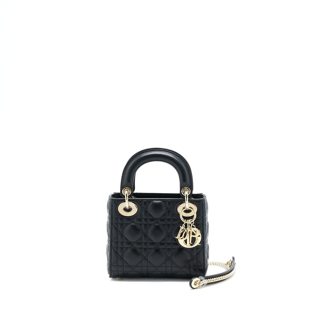 DIOR LADY DIOR MINI LAMBSKIN BLACK LGHW