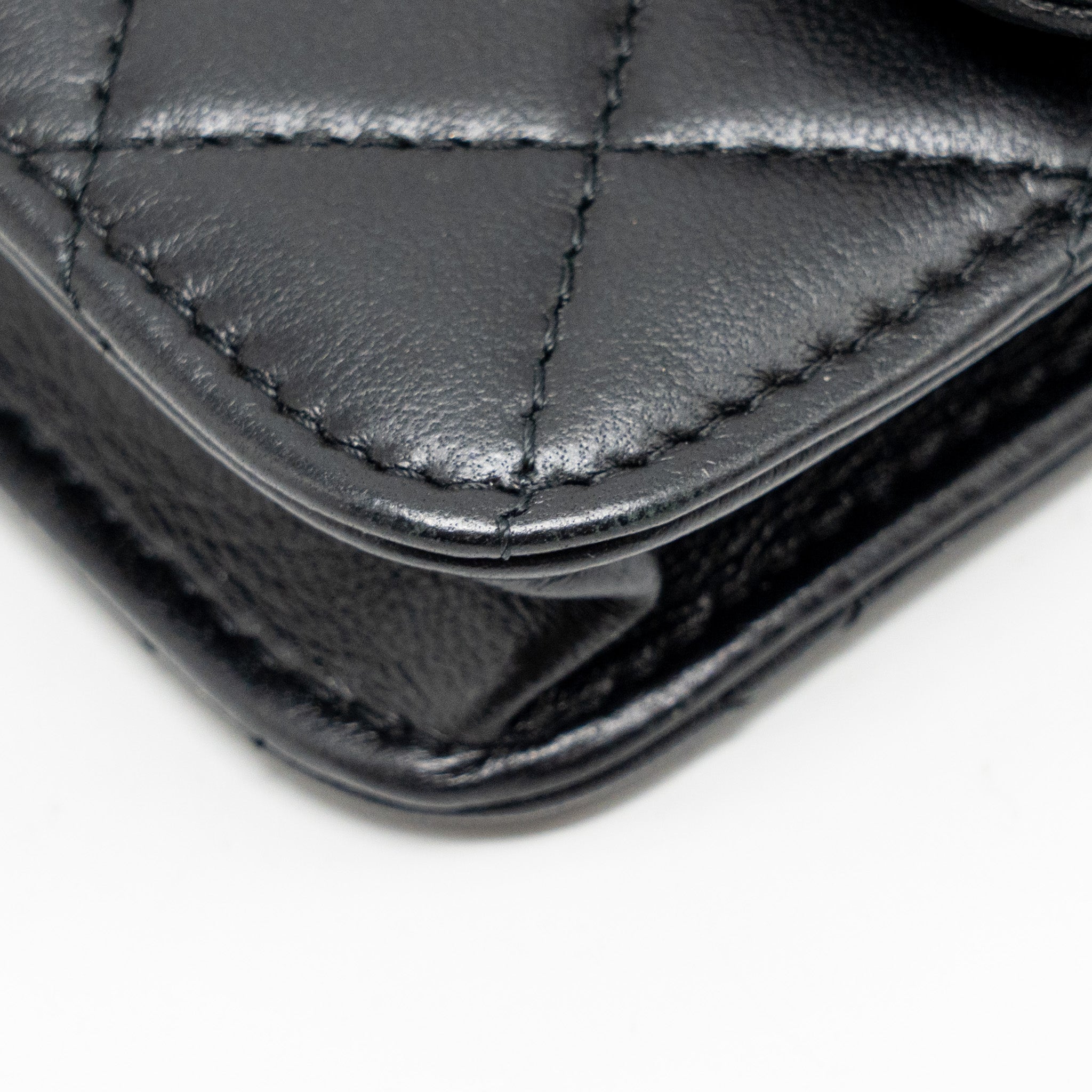 CHANEL ZIRCONIUM FLAP CLUTCH/CARD HOLDER WITH CHAIN LAMBSKIN BLACK GHW