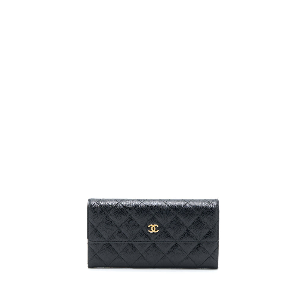 CHANEL CLASSIC LONG WALLET CAVIAR BLACK LGHW
