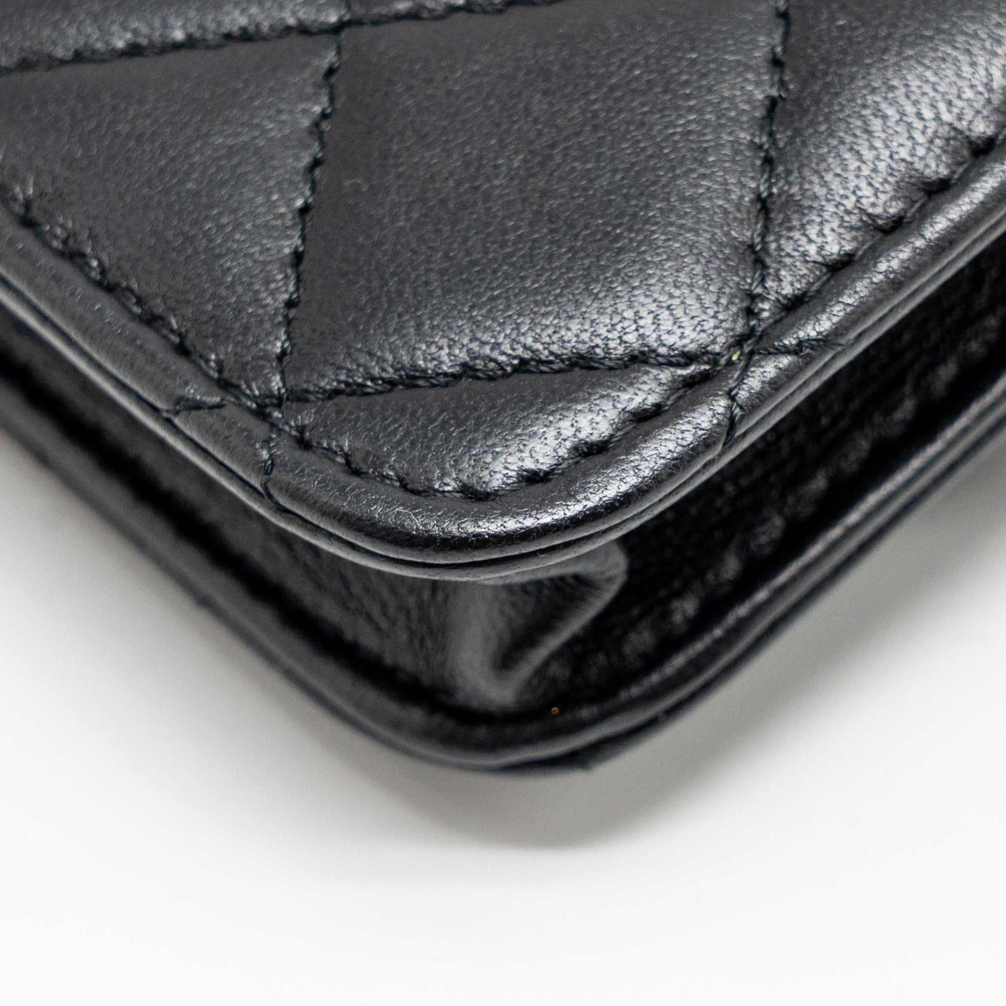 CHANEL ZIRCONIUM FLAP CLUTCH/CARD HOLDER WITH CHAIN LAMBSKIN BLACK GHW