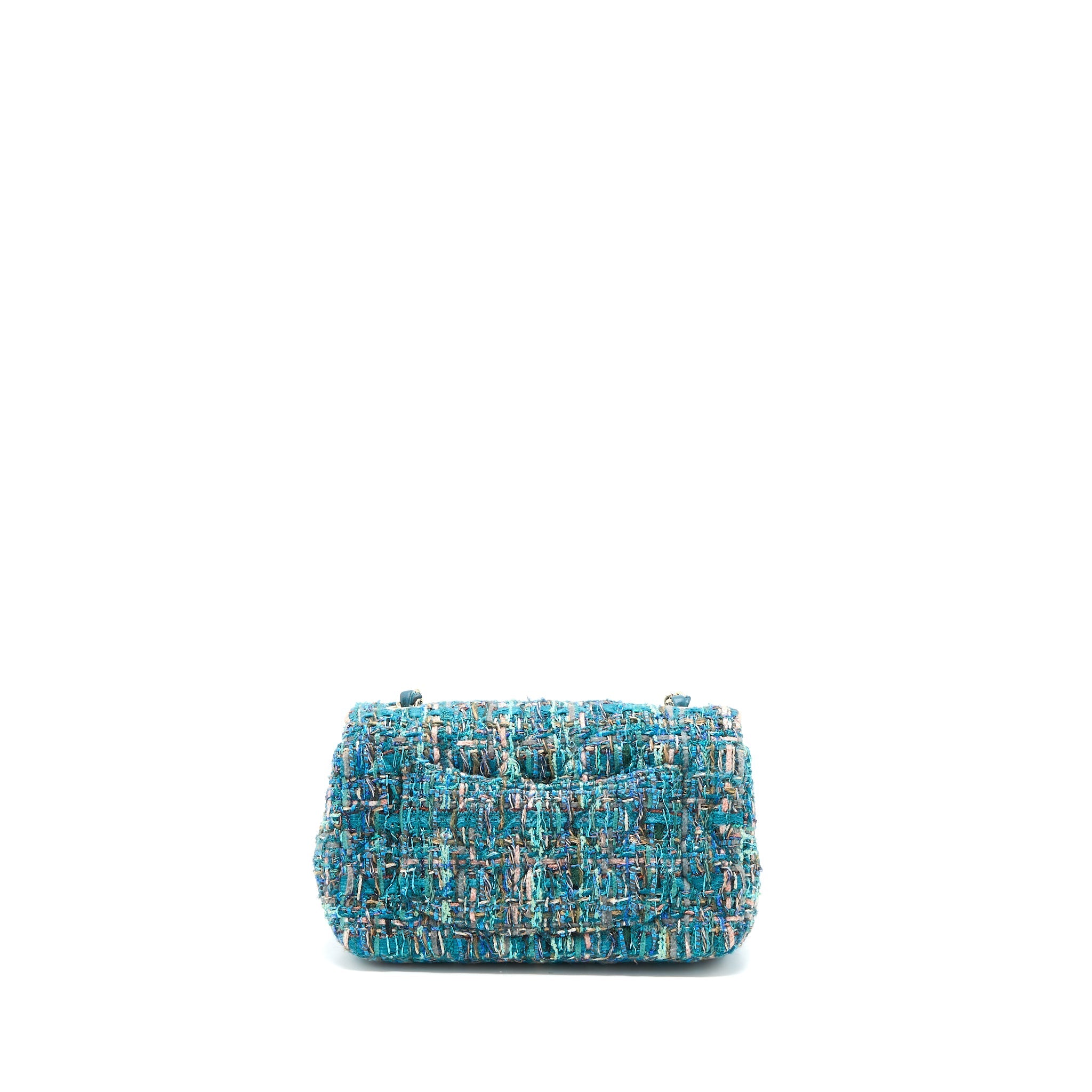 CHANEL MINI RECTANGULAR FLAP BAG TWEED MULTICOLOR GREEN LGHW