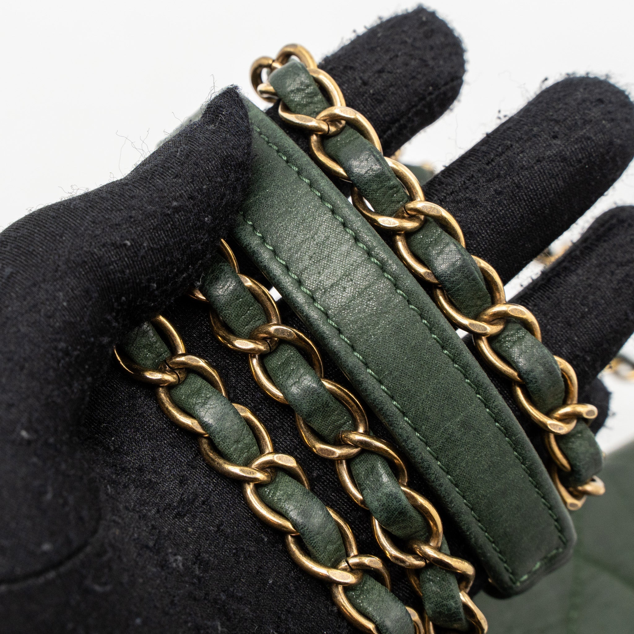 CHANEL QUILTED FLAP BAG CALFSKIN GREEN RUTHENIUM GHW