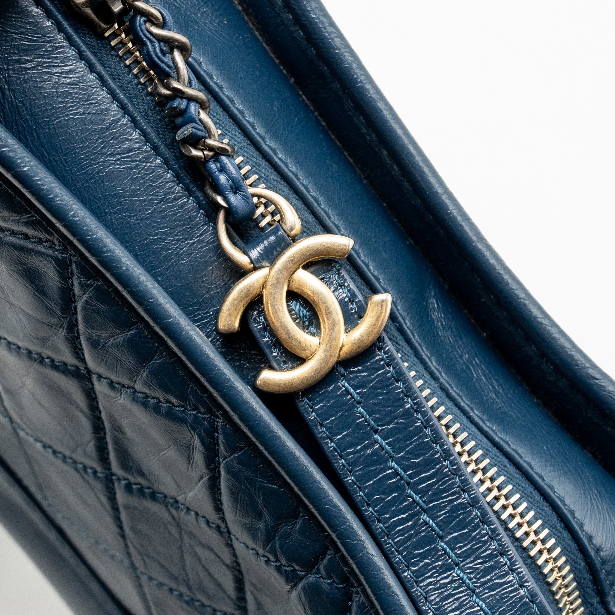 CHANEL SMALL GABRIELLE HOBO BAG AGED CALFSKIN BLUE MULTICOLOURED HARDWARE